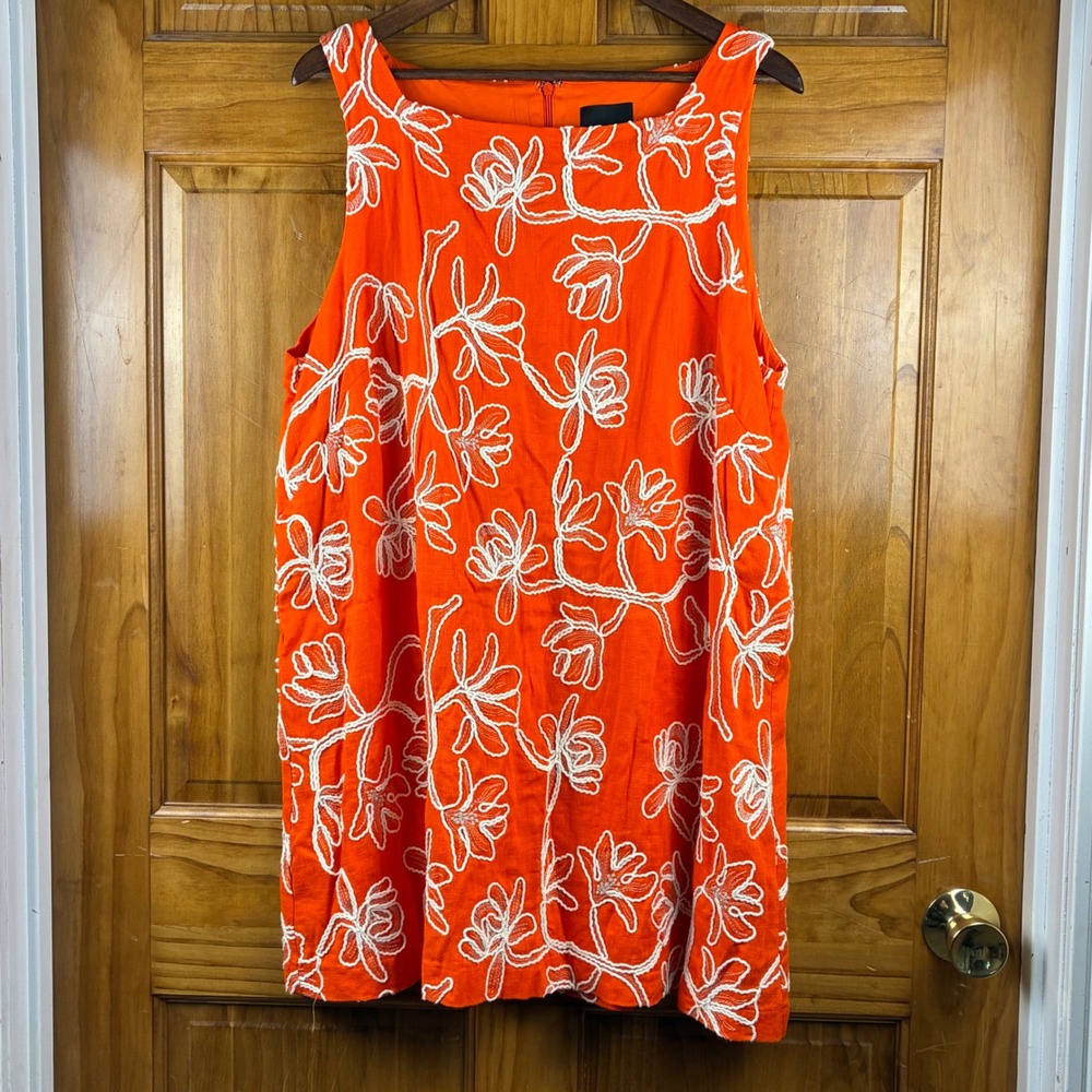 Alex Marie Orange Floral Sz 16 Embroidered Linen Blend Shift Dress NEW Mod Retro